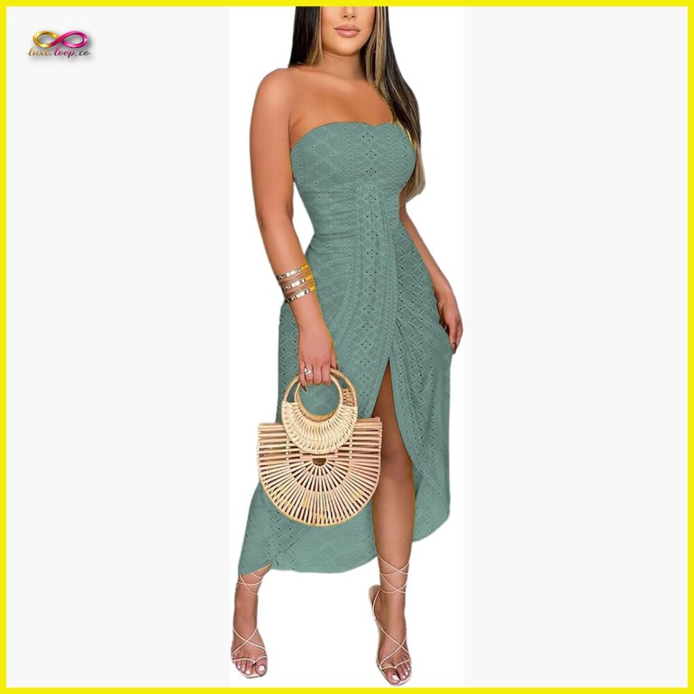 Strapless Maxi Dress Bodycon Wrap Asymmetrical Beach Elegant Chic